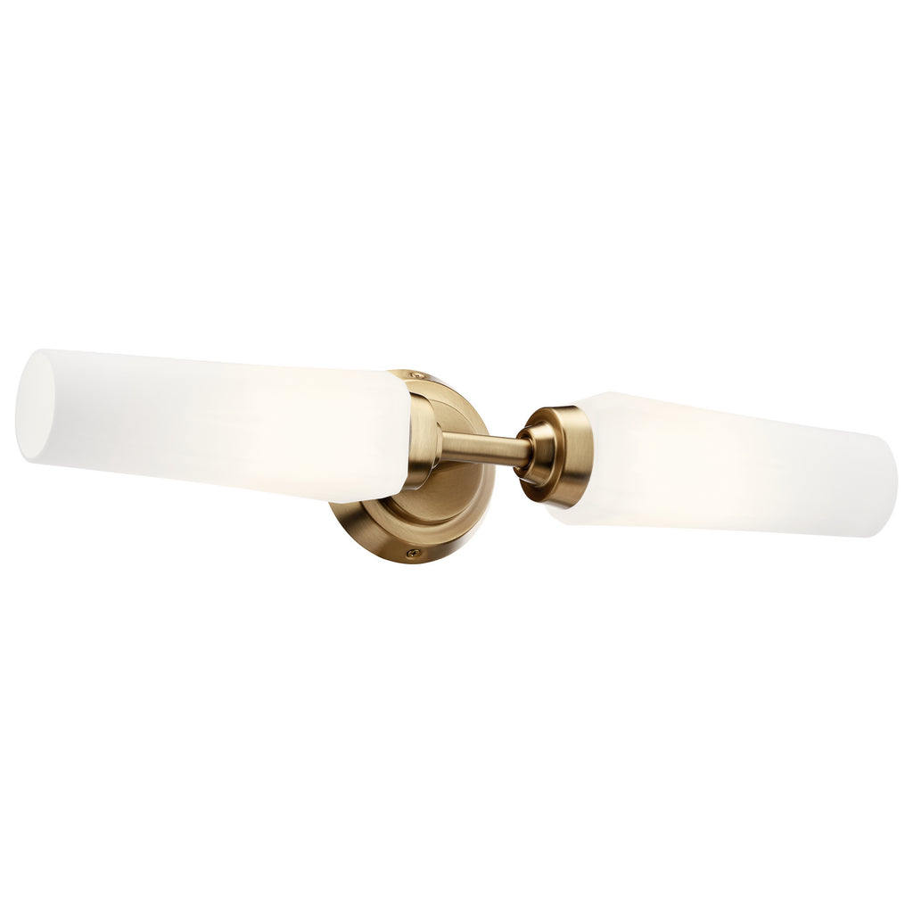 KICHLER 55074CPZ Truby 19.75" 2 Light Vanity Light With Satin Etched Cased Opal Glass Polished Nickel