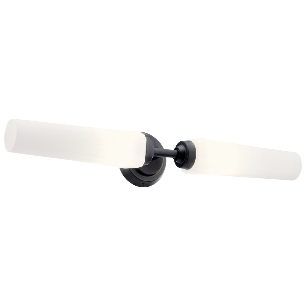 KICHLER 55075BK Truby 24.75" 2 Light Vanity Light With Satin Etched Cased Opal Glass Polished Nickel