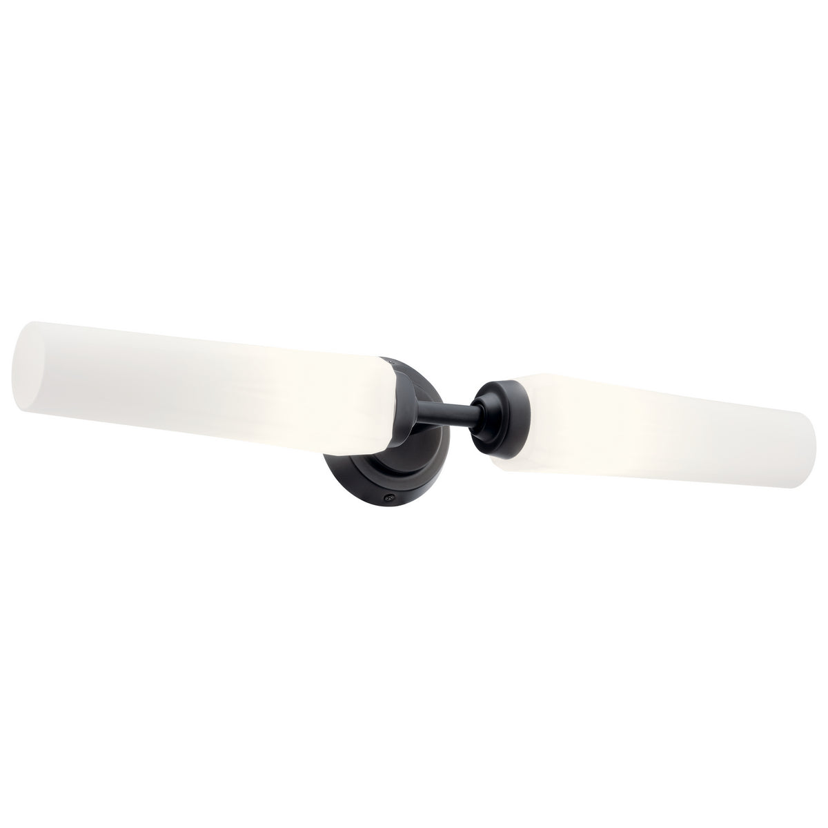 KICHLER 55075BK Truby 24.75" 2 Light Vanity Light With Satin Etched Cased Opal Glass Polished Nickel