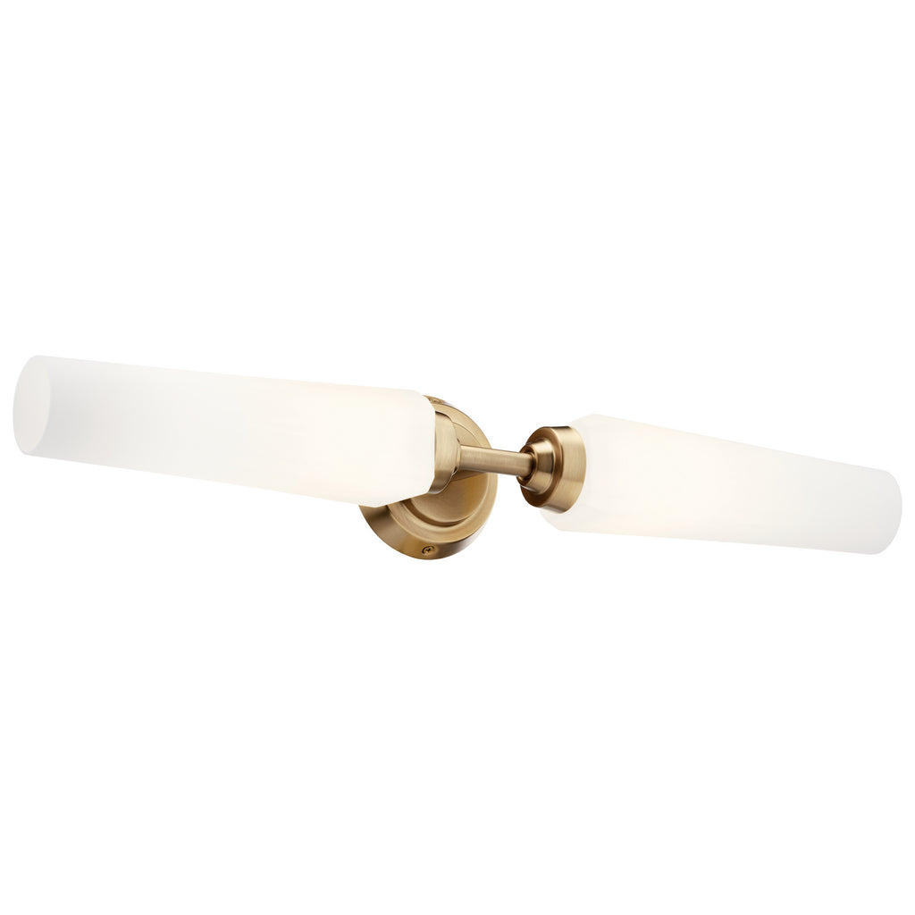 KICHLER 55075CPZ Truby 24.75" 2 Light Vanity Light With Satin Etched Cased Opal Glass Polished Nickel