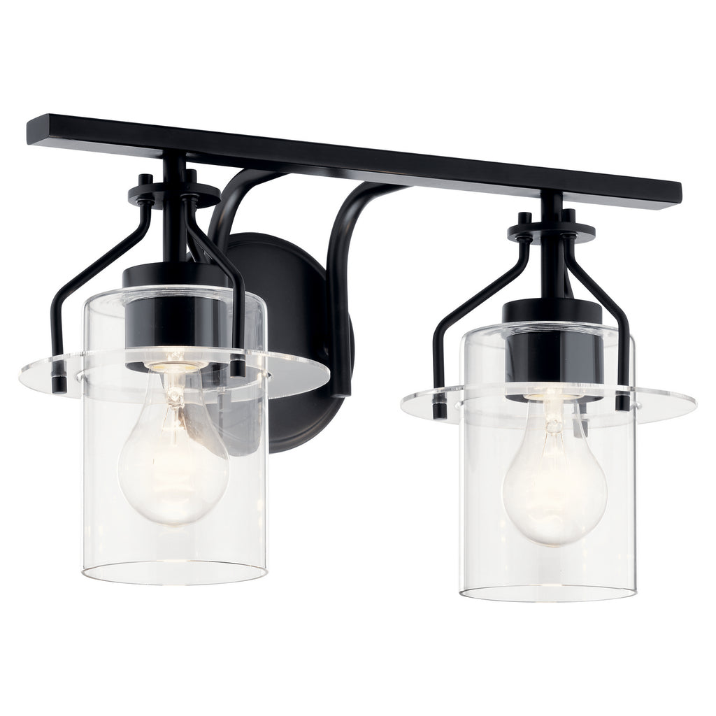 KICHLER 55078BK Everett 16 Inch 2 Light Vanity Light with Clear Glass in Black