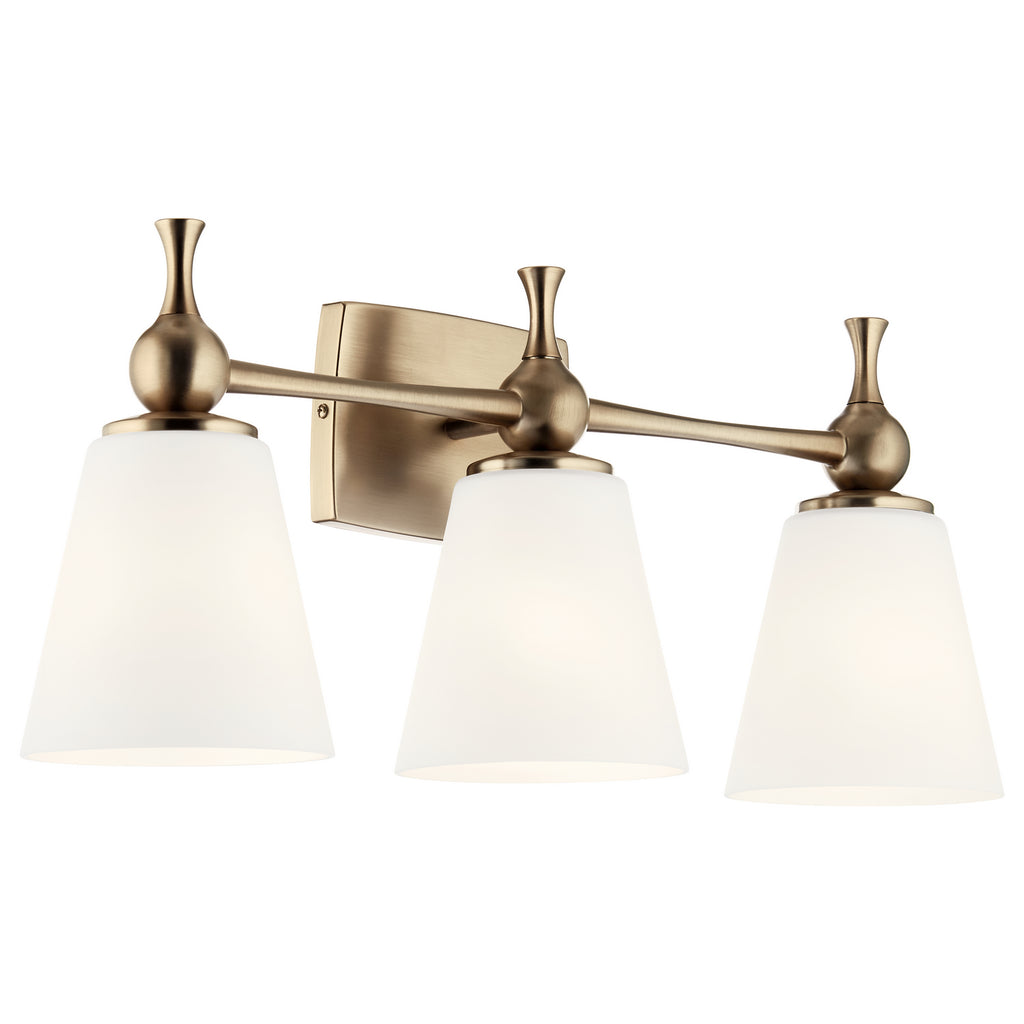 KICHLER 55092CPZ Cosabella 24" 3 Light Vanity Light With Etched White Glass Champagne Bronze