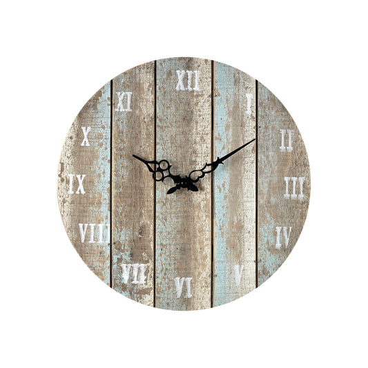 MARKETPLACE 128-1009 Wooden Roman Wall Clock - Weathered Blue