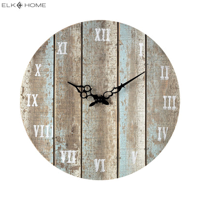 MARKETPLACE 128-1009 Wooden Roman Wall Clock - Weathered Blue