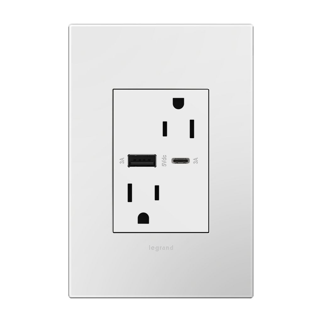 LEGRAND ARTRUSB156ACW4 ADORNE  15A Tamper-Resistant Ultra-Fast USB Type-A/C Outlet, White