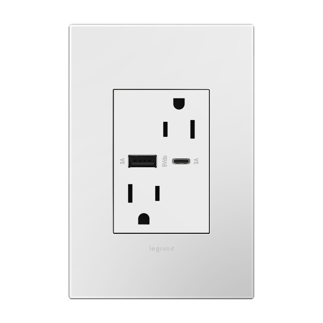 LEGRAND ARTRUSB156ACW4 ADORNE  15A Tamper-Resistant Ultra-Fast USB Type-A/C Outlet, White