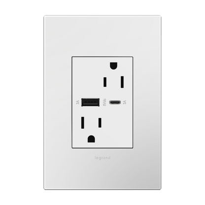 LEGRAND ARTRUSB156ACW4 ADORNE  15A Tamper-Resistant Ultra-Fast USB Type-A/C Outlet, White