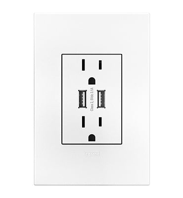 LEGRAND ARTRUSB153W4WP ADORNE  Dual-USB Outlet with Gloss White Wall Plate, White