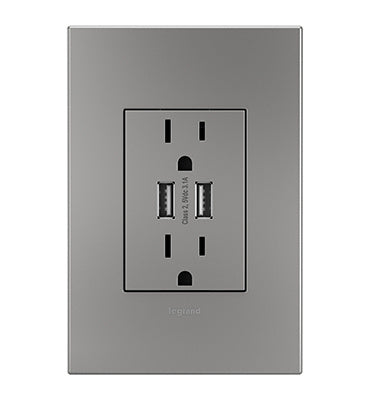 LEGRAND ARTRUSB153M4WP ADORNE  Dual-USB Outlet with Magnesium Wall Plate, Magnesium