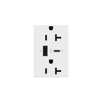 LEGRAND ARTRUSB206ACW4 ADORNE  20A Tamper-Resistant Ultra-Fast USB Type-A/C Outlet, White