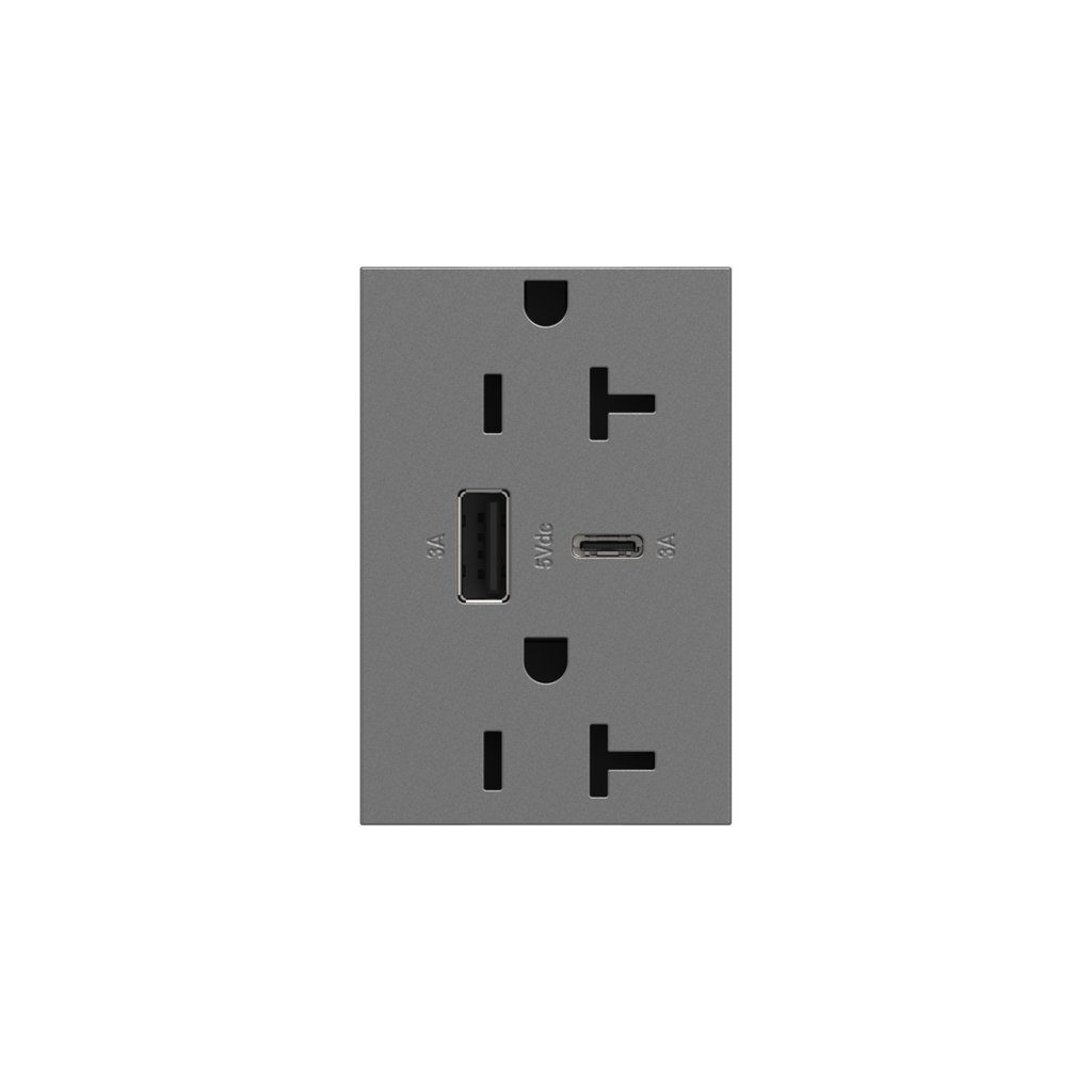 LEGRAND ARTRUSB206ACM4 ADORNE  20A Tamper-Resistant Ultra-Fast USB Type-A/C Outlet, Magnesium
