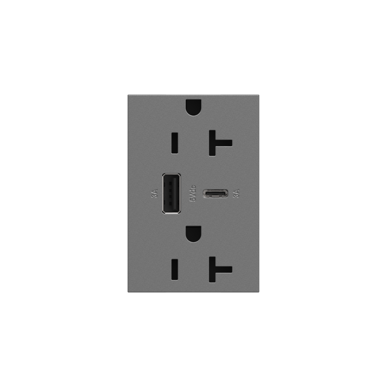 LEGRAND ARTRUSB206ACM4 ADORNE  20A Tamper-Resistant Ultra-Fast USB Type-A/C Outlet, Magnesium