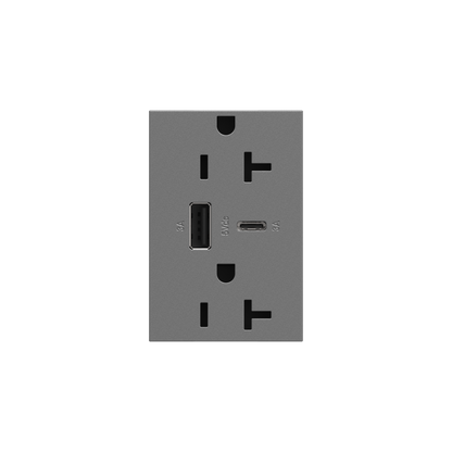 LEGRAND ARTRUSB206ACM4 ADORNE  20A Tamper-Resistant Ultra-Fast USB Type-A/C Outlet, Magnesium