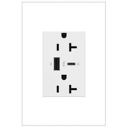 LEGRAND ARTRUSB206ACW4 ADORNE  20A Tamper-Resistant Ultra-Fast USB Type-A/C Outlet, White