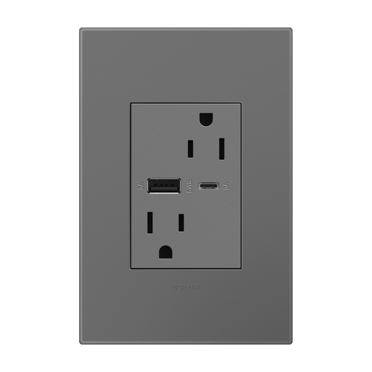 LEGRAND ARTRUSB156ACM4 ADORNE  15A Tamper-Resistant Ultra-Fast USB Type-A/C Outlet, Magnesium