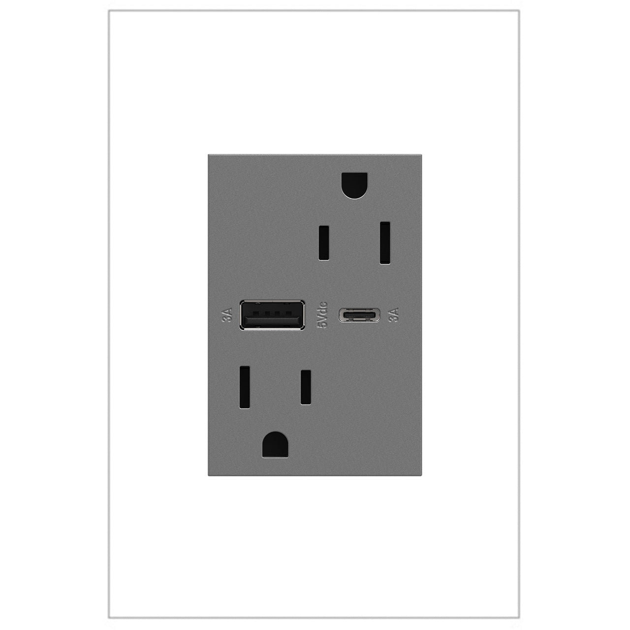 LEGRAND ARTRUSB156ACM4 ADORNE  15A Tamper-Resistant Ultra-Fast USB Type-A/C Outlet, Magnesium