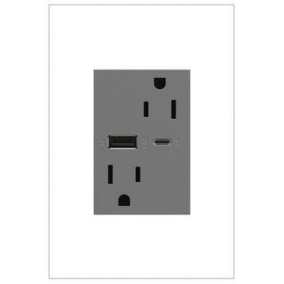 LEGRAND ARTRUSB156ACM4 ADORNE  15A Tamper-Resistant Ultra-Fast USB Type-A/C Outlet, Magnesium