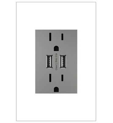 LEGRAND ARTRUSB153M4WP ADORNE  Dual-USB Outlet with Magnesium Wall Plate, Magnesium