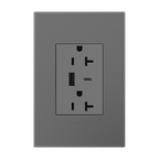 LEGRAND ARTRUSB206ACM4 ADORNE  20A Tamper-Resistant Ultra-Fast USB Type-A/C Outlet, Magnesium