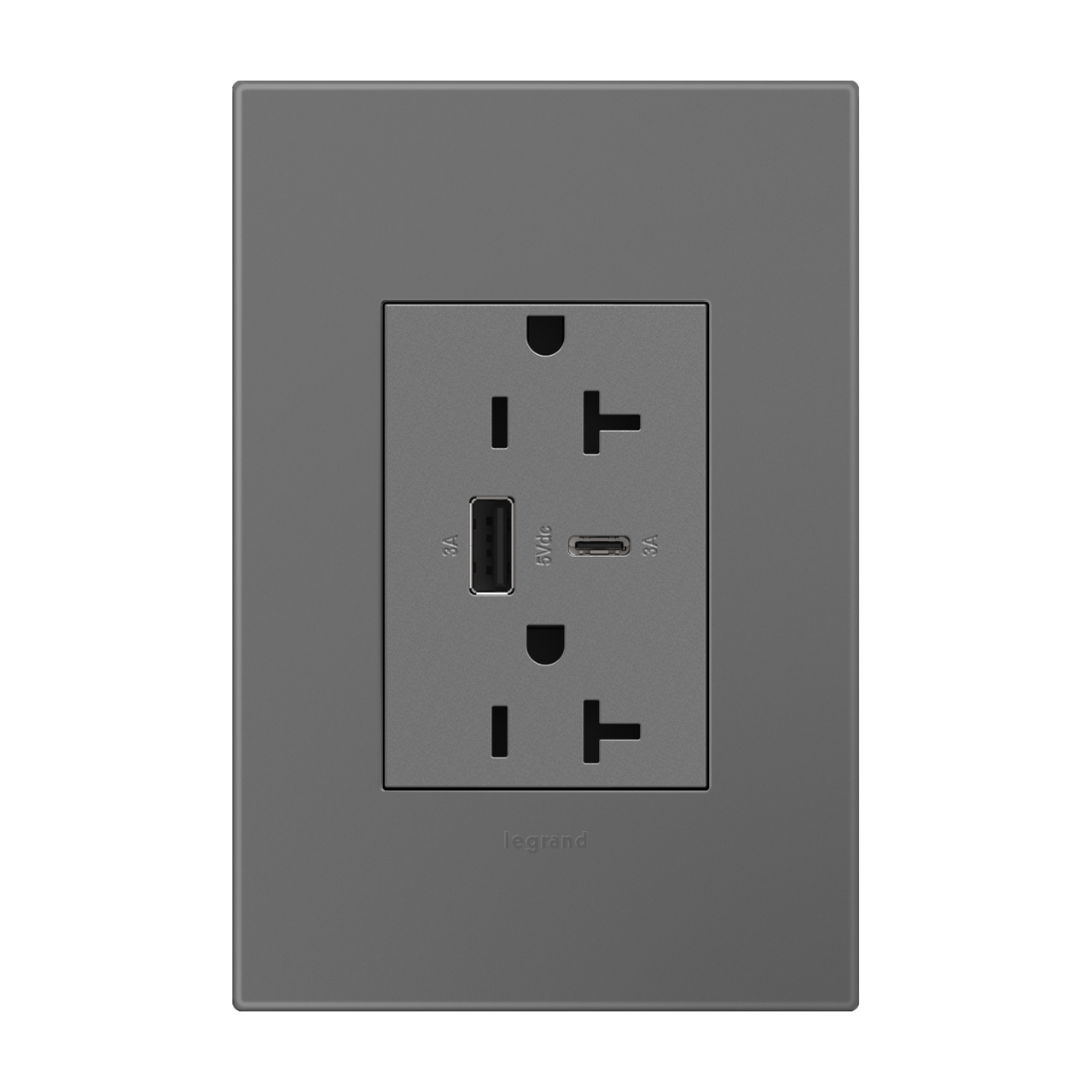 LEGRAND ARTRUSB206ACM4 ADORNE  20A Tamper-Resistant Ultra-Fast USB Type-A/C Outlet, Magnesium