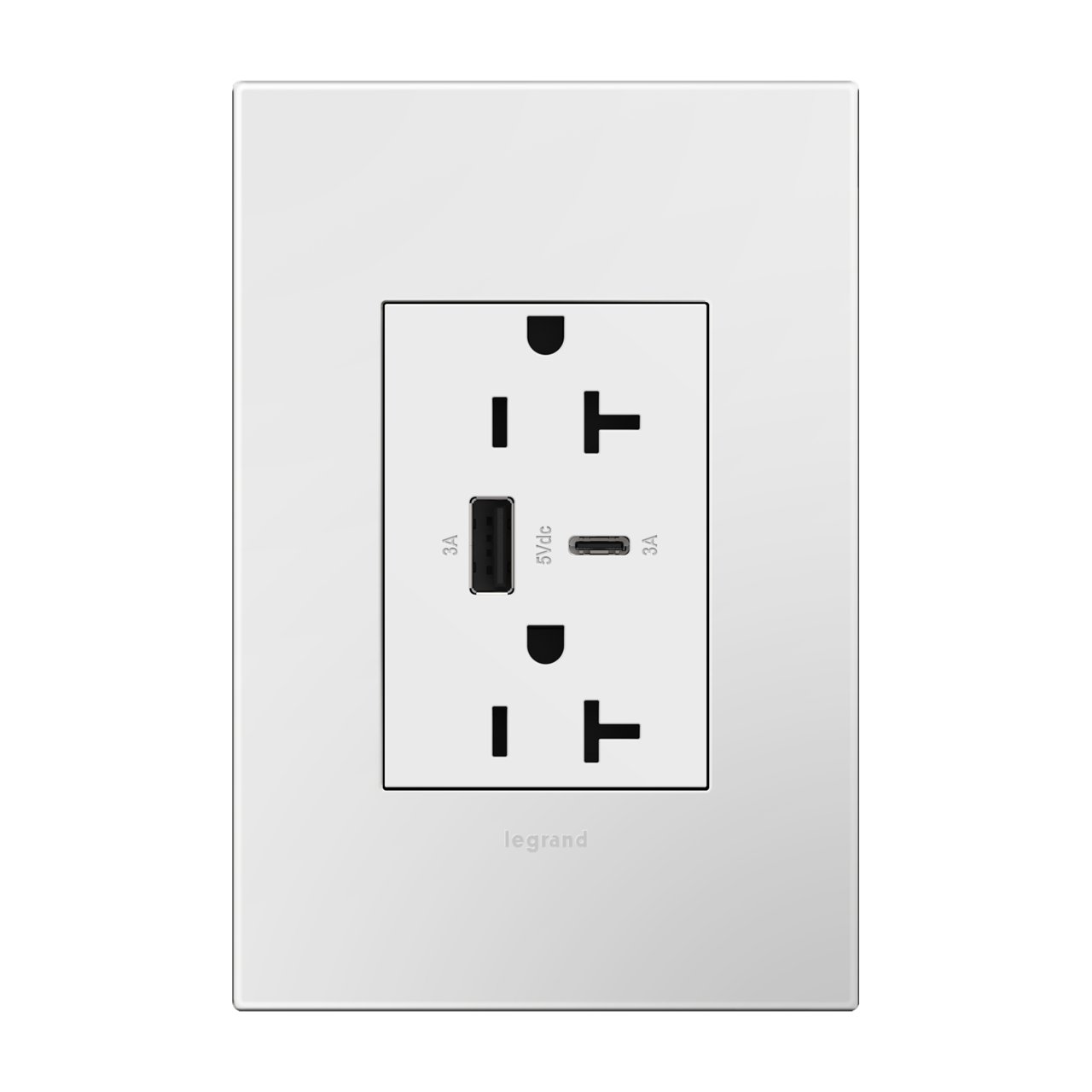 LEGRAND ARTRUSB206ACW4 ADORNE  20A Tamper-Resistant Ultra-Fast USB Type-A/C Outlet, White