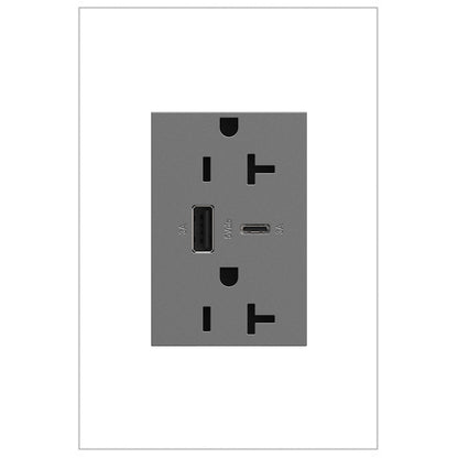 LEGRAND ARTRUSB206ACM4 ADORNE  20A Tamper-Resistant Ultra-Fast USB Type-A/C Outlet, Magnesium