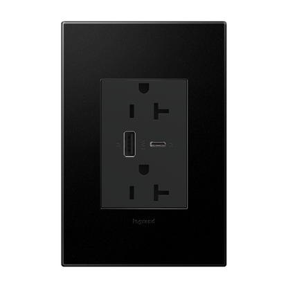 LEGRAND ARTRUSB206ACG4 ADORNE  20A Tamper-Resistant Ultra-Fast USB Type-A/C Outlet, Graphite