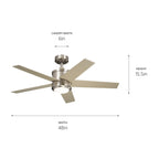 KICHLER 300048BSS 48 Inch Brahm 5 Blade Indoor Ceiling Fan With Etched Cased Opal Glass In Brushed Stainless Steel With Reversible Silver And Walnut Blades
