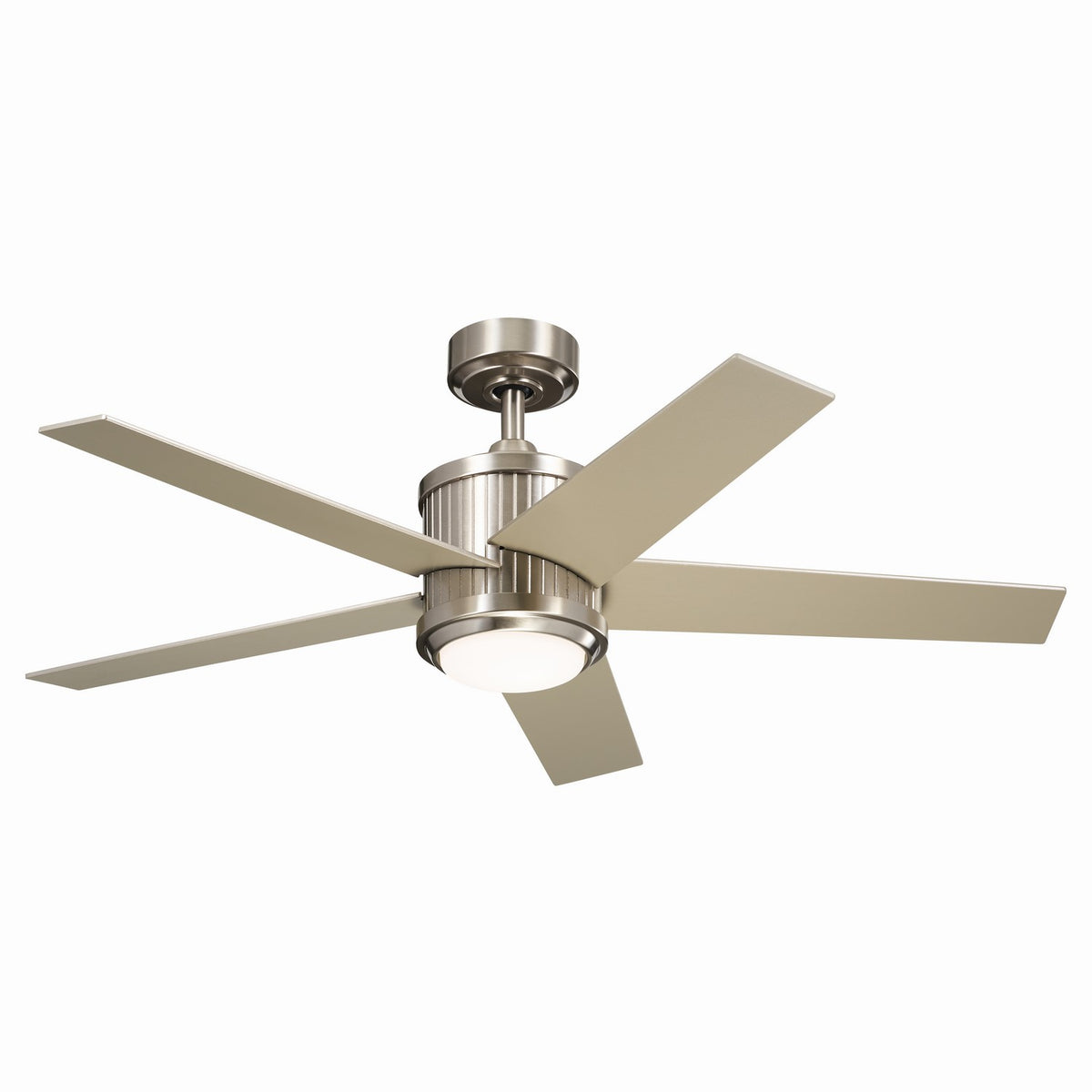 KICHLER 300048BSS 48 Inch Brahm 5 Blade Indoor Ceiling Fan With Etched Cased Opal Glass In Brushed Stainless Steel With Reversible Silver And Walnut Blades