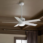 KICHLER 300048MWH 48 Inch Brahm 5 Blade Indoor Ceiling Fan With Etched Cased Opal Glass In Matte White With Reversible Matte White And Silver Blade