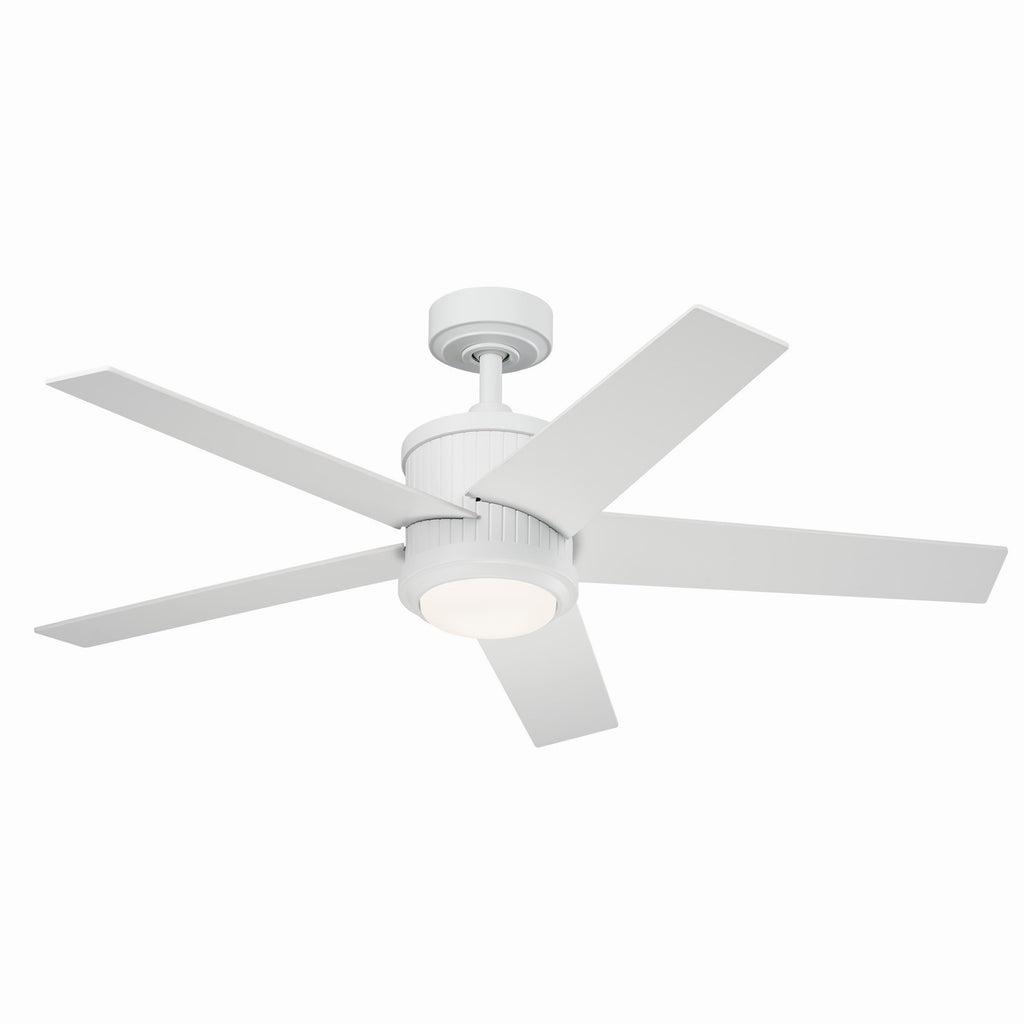 KICHLER 300048MWH 48 Inch Brahm 5 Blade Indoor Ceiling Fan With Etched Cased Opal Glass In Matte White With Reversible Matte White And Silver Blade