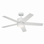 KICHLER 300048MWH 48 Inch Brahm 5 Blade Indoor Ceiling Fan With Etched Cased Opal Glass In Matte White With Reversible Matte White And Silver Blade