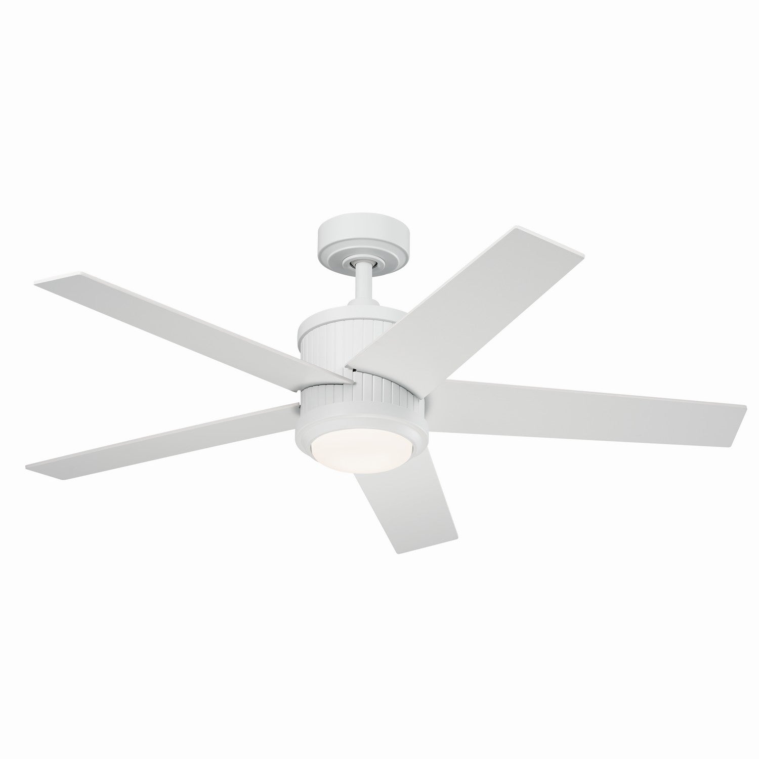 KICHLER 300048MWH 48 Inch Brahm 5 Blade Indoor Ceiling Fan With Etched Cased Opal Glass In Matte White With Reversible Matte White And Silver Blade