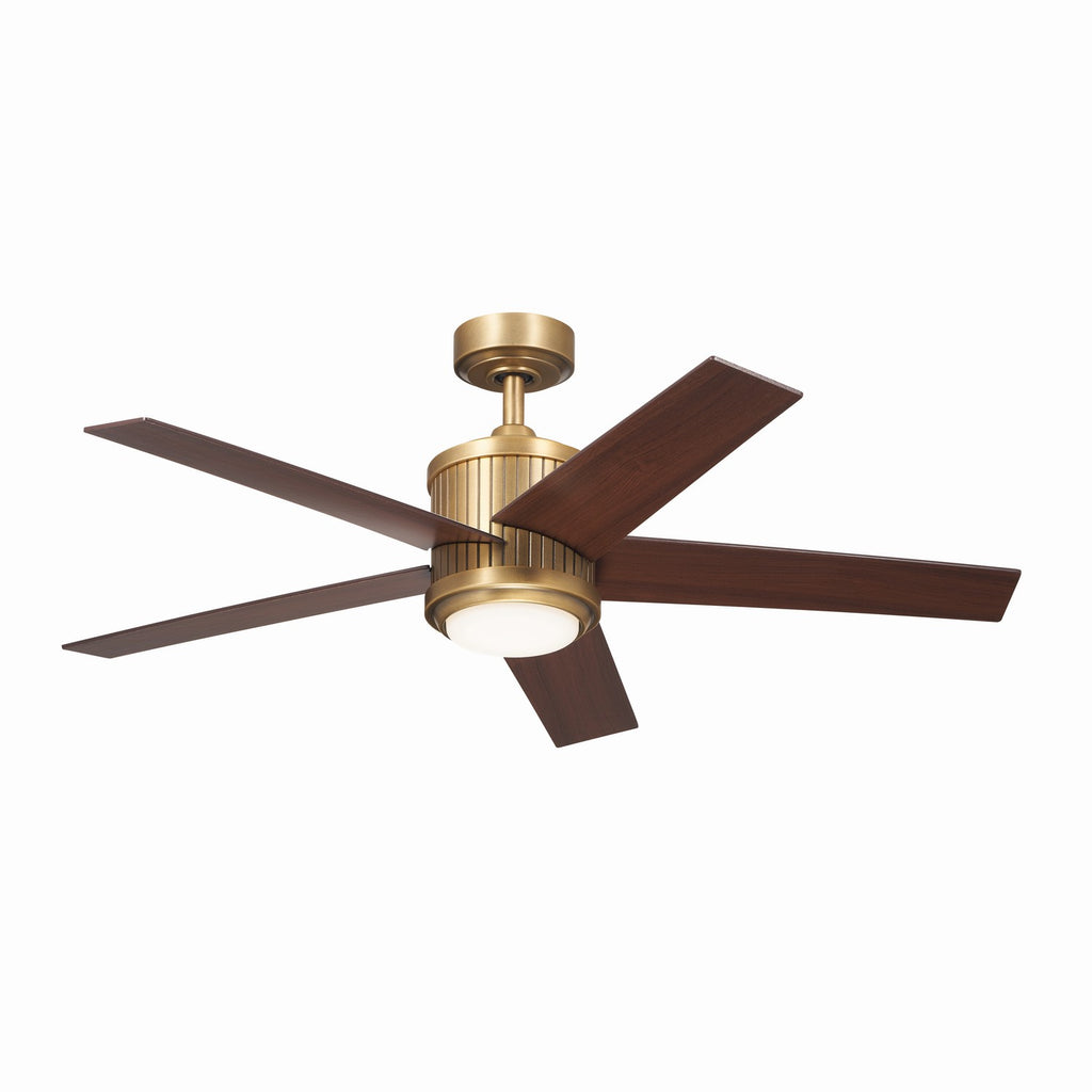 KICHLER 300048NBR 48 Inch Brahm 5 Blade Indoor Ceiling Fan With Etched Cased Opal Glass In Natural Brass With Reversible Walnut And White Blades