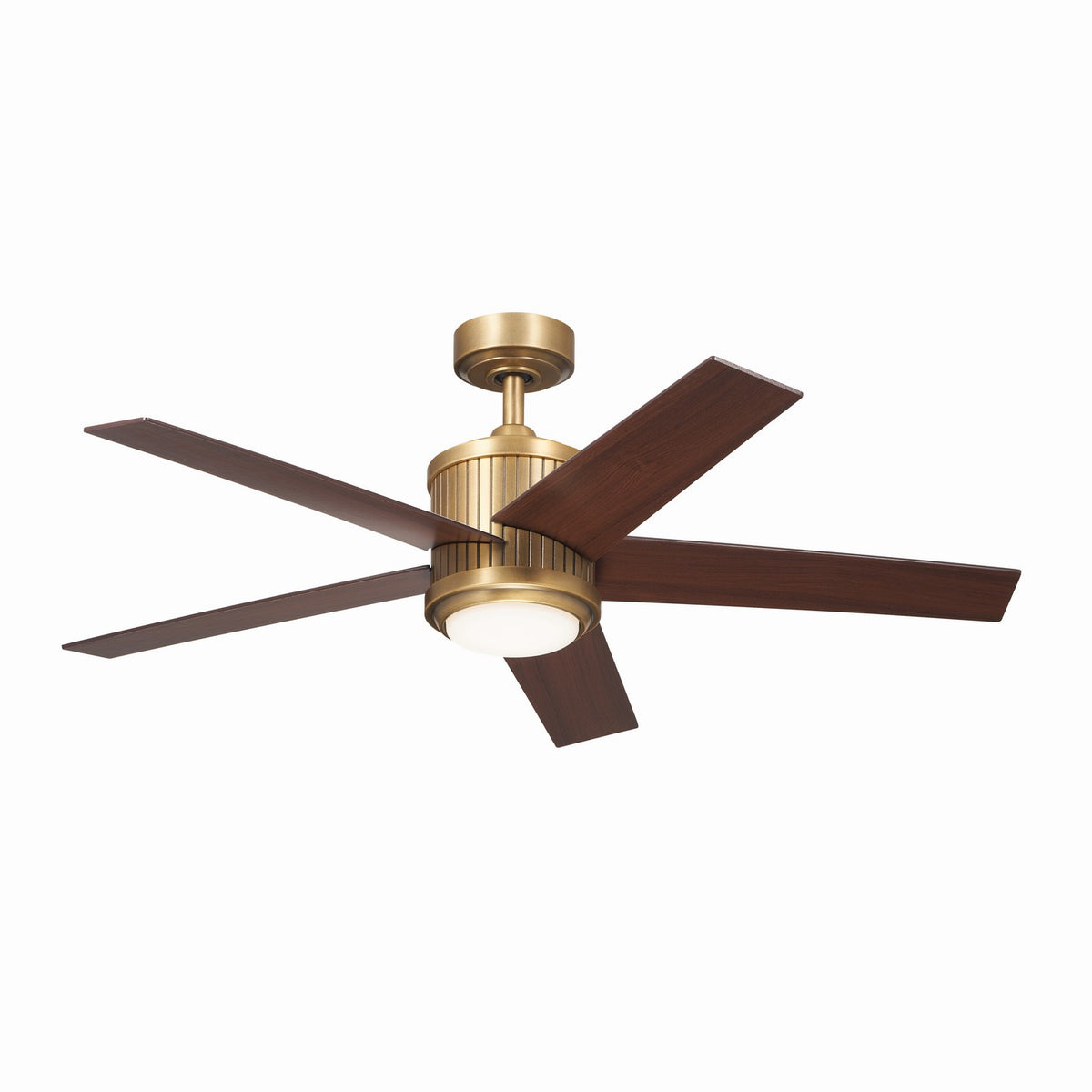 KICHLER 300048NBR 48 Inch Brahm 5 Blade Indoor Ceiling Fan With Etched Cased Opal Glass In Natural Brass With Reversible Walnut And White Blades