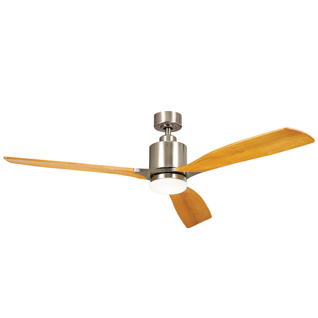 KICHLER 300075BSS 60 Inch Ridley Ii 3 Blade Indoor Ceiling Fan With Etched Cased Opal Glass In Brushed Stainless Steel With Medium Oak Blades