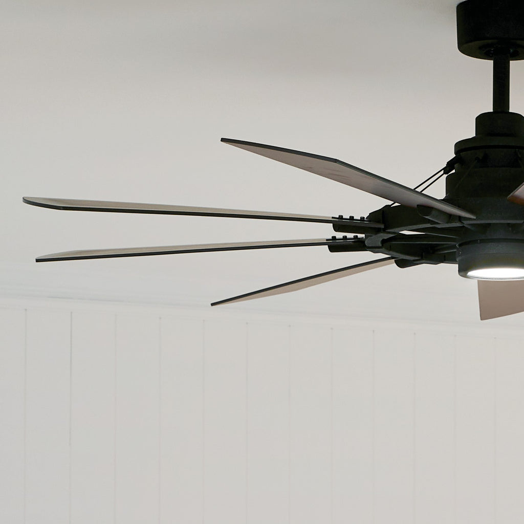KICHLER 300260AVI 60 Inch Gentry 9 Blade Indoor Ceiling Fan With Etched Cased Opal Glass In Anvil Iron With Reversible Distressed Antique Gray And Walnut Blades