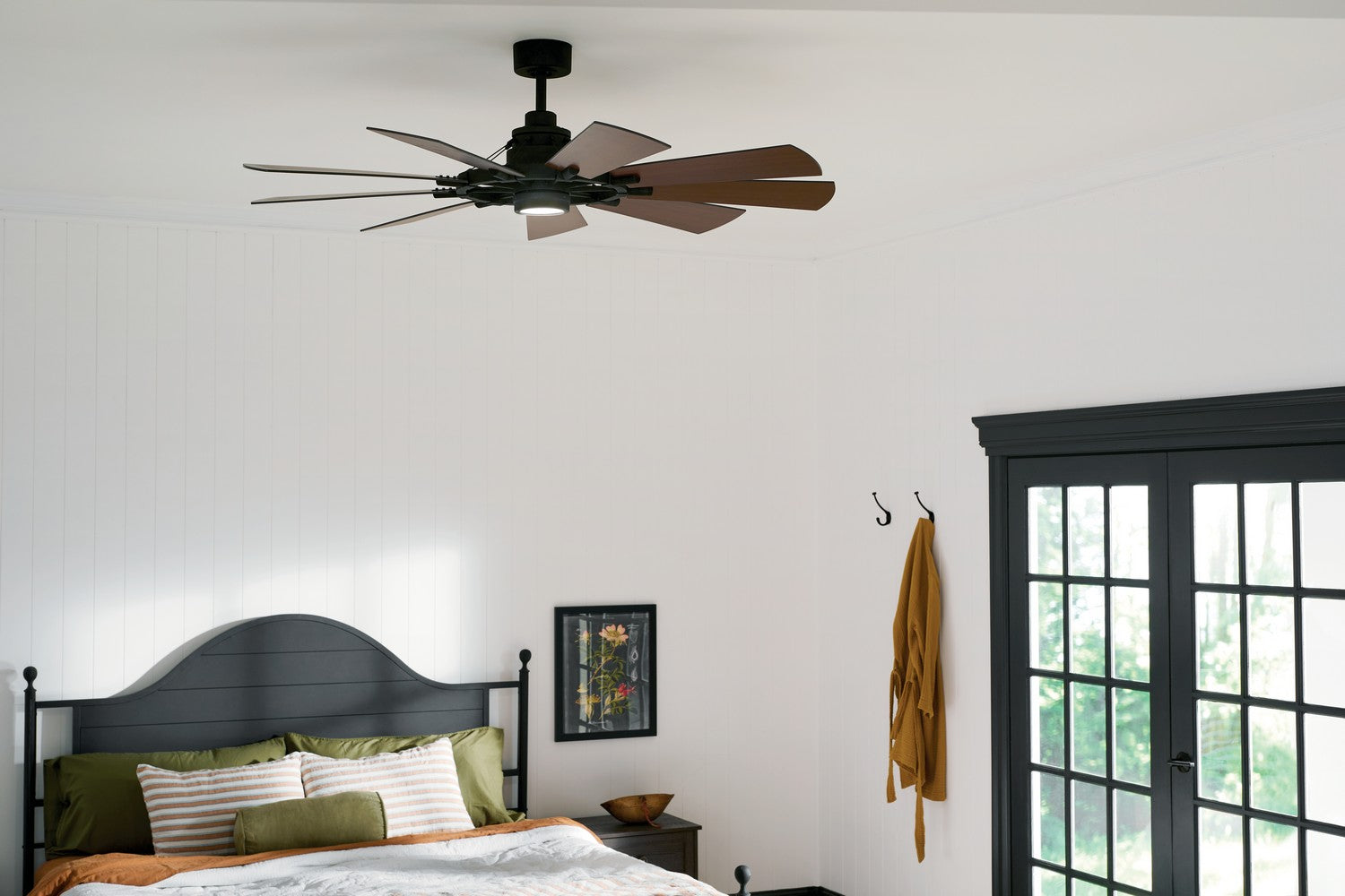 KICHLER 300260AVI 60 Inch Gentry 9 Blade Indoor Ceiling Fan With Etched Cased Opal Glass In Anvil Iron With Reversible Distressed Antique Gray And Walnut Blades