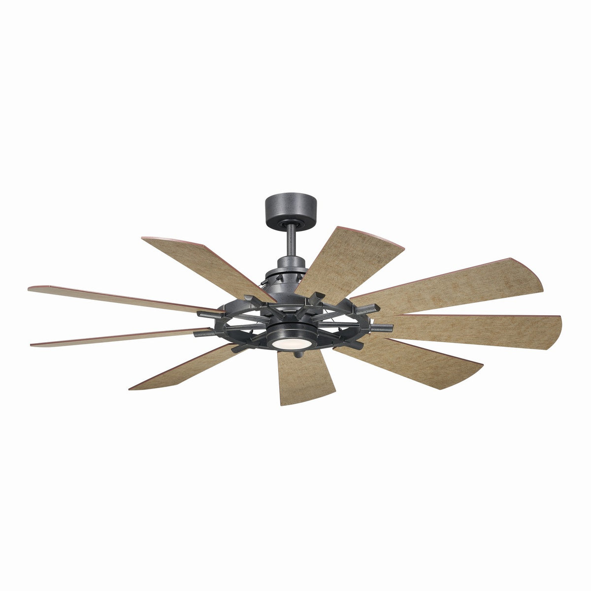 KICHLER 300260AVI 60 Inch Gentry 9 Blade Indoor Ceiling Fan With Etched Cased Opal Glass In Anvil Iron With Reversible Distressed Antique Gray And Walnut Blades