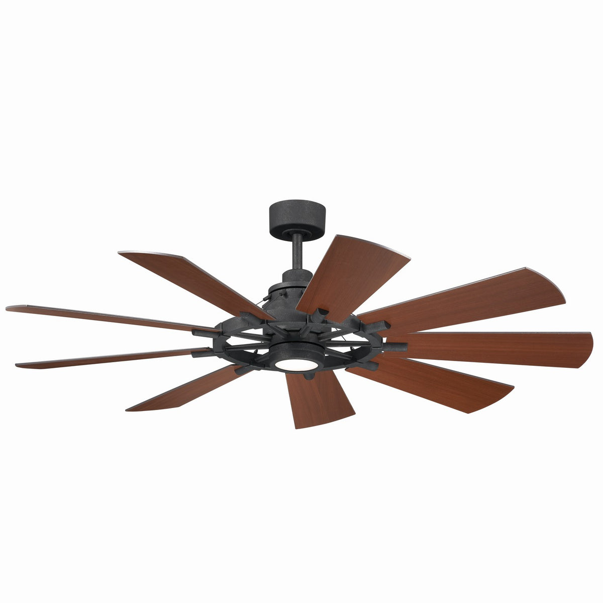 KICHLER 300260DBK 60 Inch Gentry 9 Blade Indoor Ceiling Fan With Etched Cased Opal Glass In Distressed Black With Reversible Walnut And Walnut Shadowed Blades