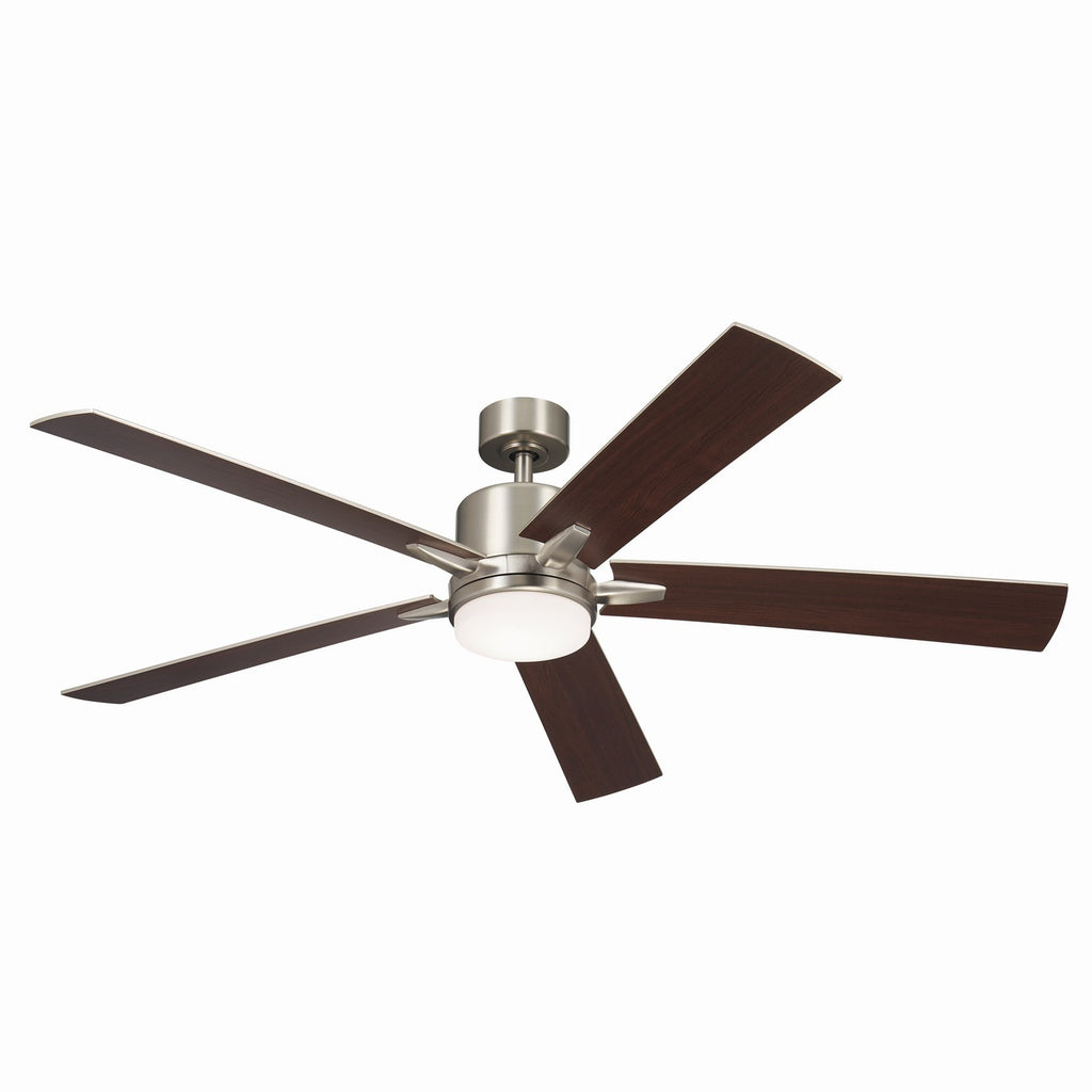 KICHLER 330060NI 60 Inch Lucian Elite Xl 5 Blade Indoor Ceiling Fan With Etched Cased Opal Glass In Brushed Nickel With Reversible Walnut And Silver Blades