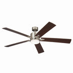 KICHLER 330060NI 60 Inch Lucian Elite Xl 5 Blade Indoor Ceiling Fan With Etched Cased Opal Glass In Brushed Nickel With Reversible Walnut And Silver Blades