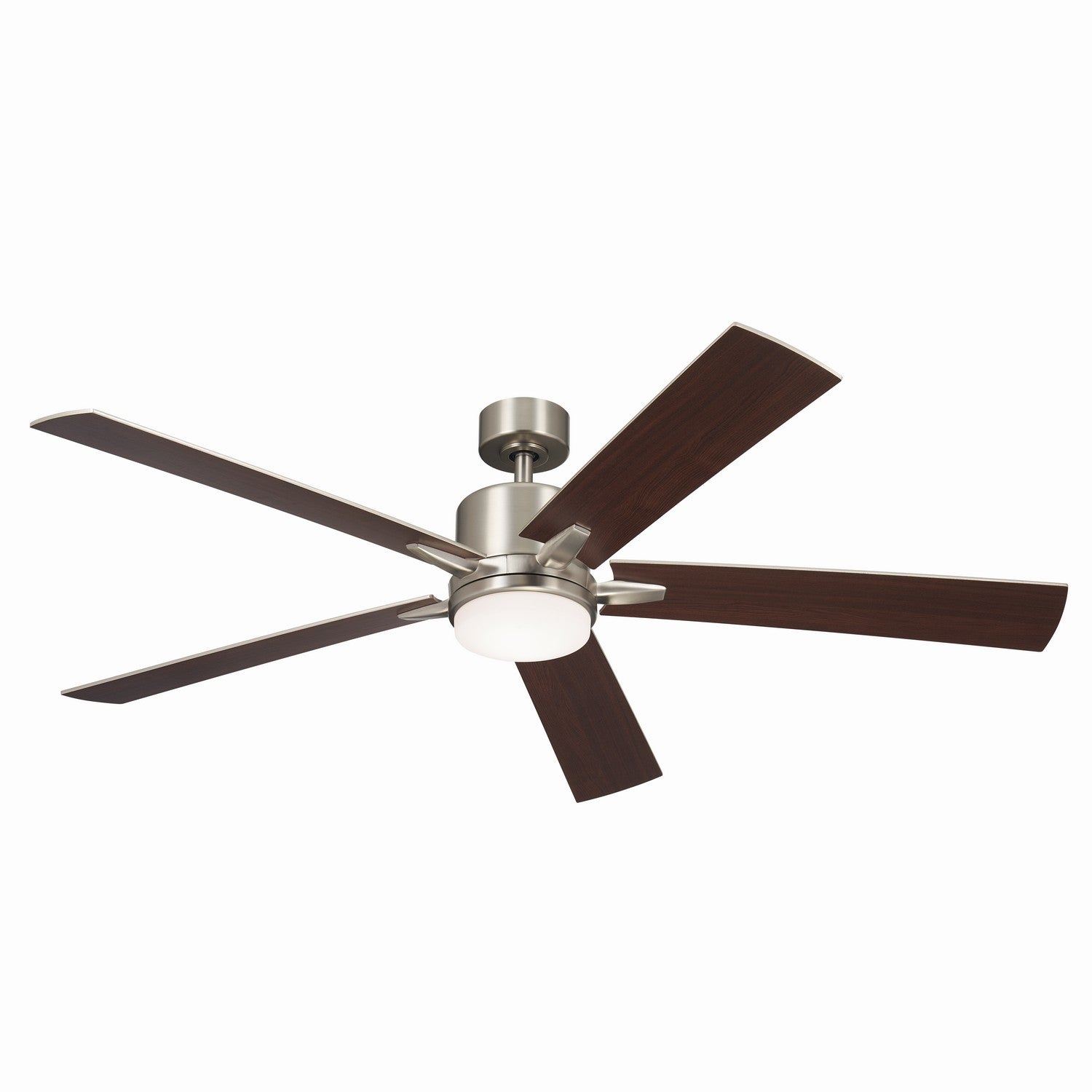 KICHLER 330060NI 60 Inch Lucian Elite Xl 5 Blade Indoor Ceiling Fan With Etched Cased Opal Glass In Brushed Nickel With Reversible Walnut And Silver Blades
