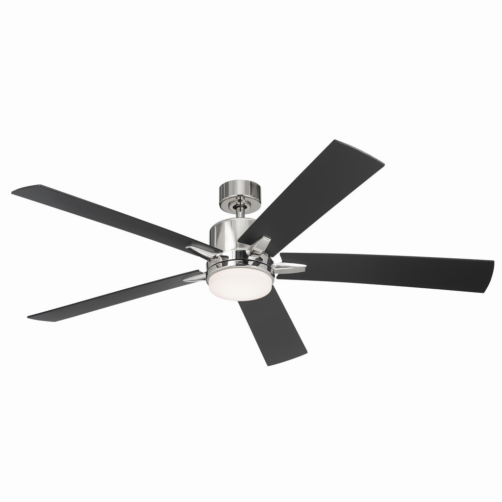 KICHLER 330060PN 60 Inch Lucian Elite Xl 5 Blade Indoor Ceiling Fan With Etched Cased Opal Glass In Polished Nickel With Reversible Black And Silver Blades