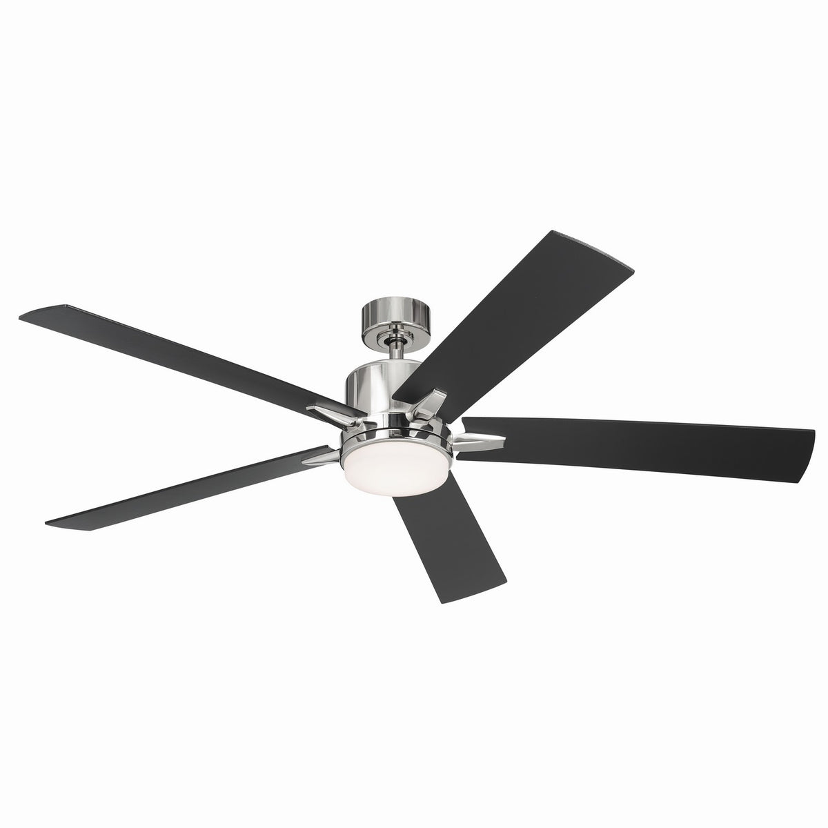 KICHLER 330060PN 60 Inch Lucian Elite Xl 5 Blade Indoor Ceiling Fan With Etched Cased Opal Glass In Polished Nickel With Reversible Black And Silver Blades