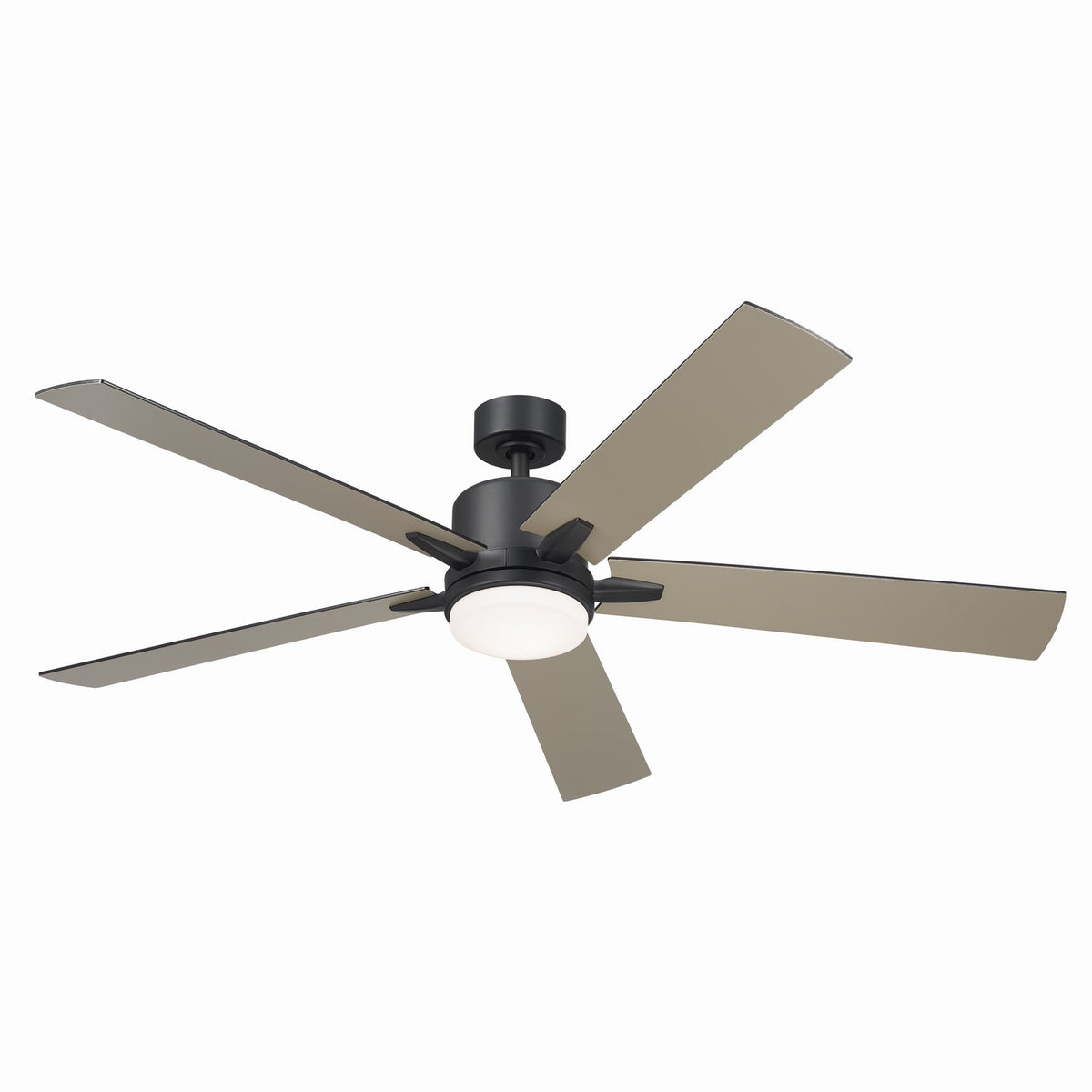 KICHLER 330060SBK 60 Inch Lucian Elite Xl 5 Blade Indoor Ceiling Fan With Etched Cased Opal Glass In Satin Black With Reversible Silver And Black Blades