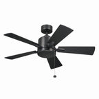 KICHLER 330241SBK 42 Inch Lucian Ii 5 Blade Indoor Ceiling Fan In Satin Black With Reversible Silver And Black Blades