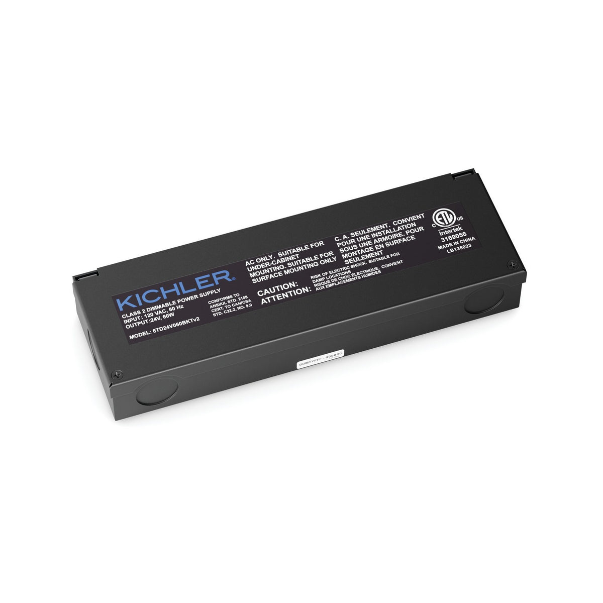 KICHLER 6TD24V060BKTV2 6Td 24V Direct Wire Dimmable Power Supply