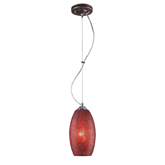 ELK SHOWROOM 1304-1RDC BELLISIMO COLLECTION 1-LIGHT PENDANT in SATIN SILVER with A RED CRACKLED GLASS