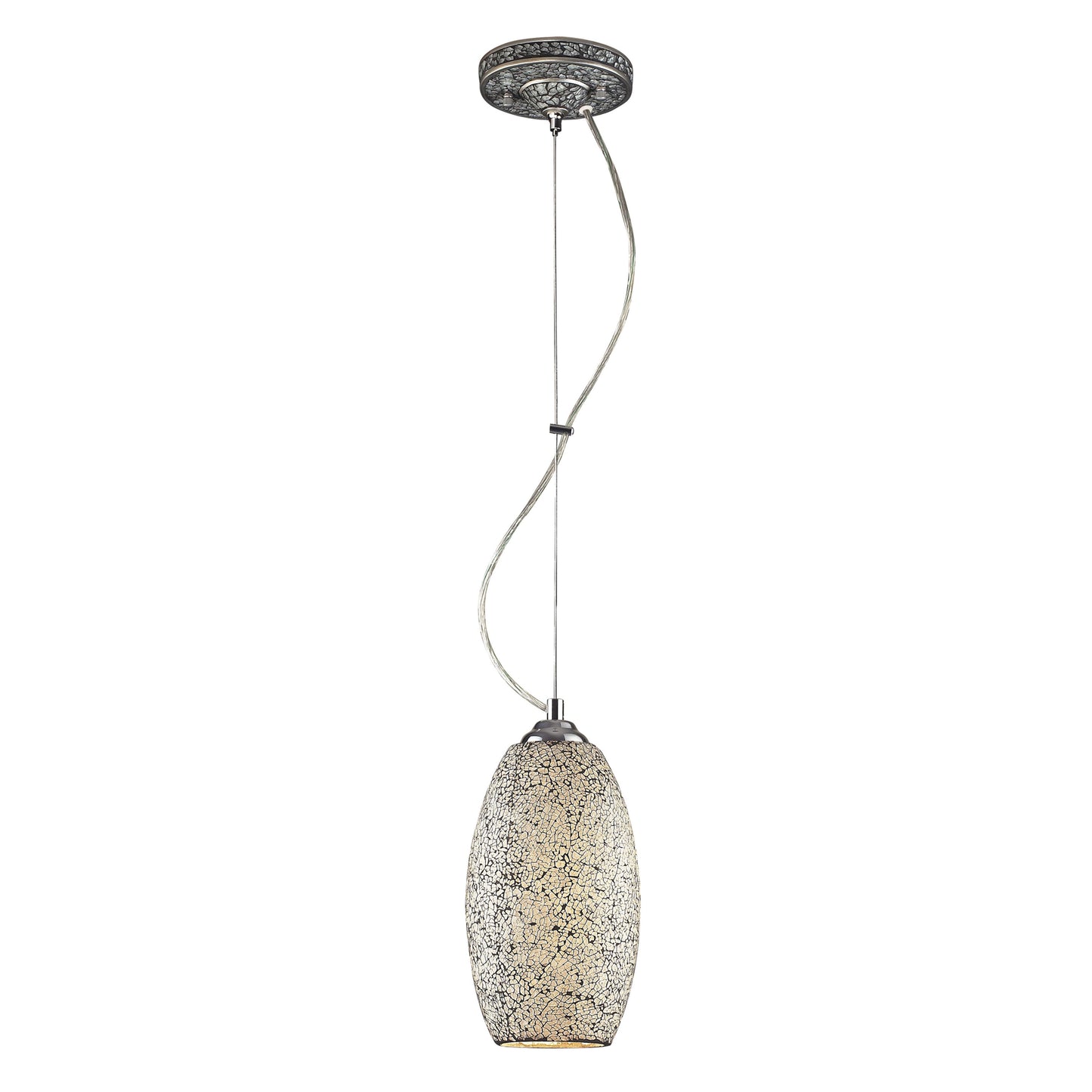 ELK SHOWROOM 1304-1WHC BELLISIMO COLLECTION 1-LIGHT PENDANT in SATIN SILVER with A WHITE CRACKLED GLASS